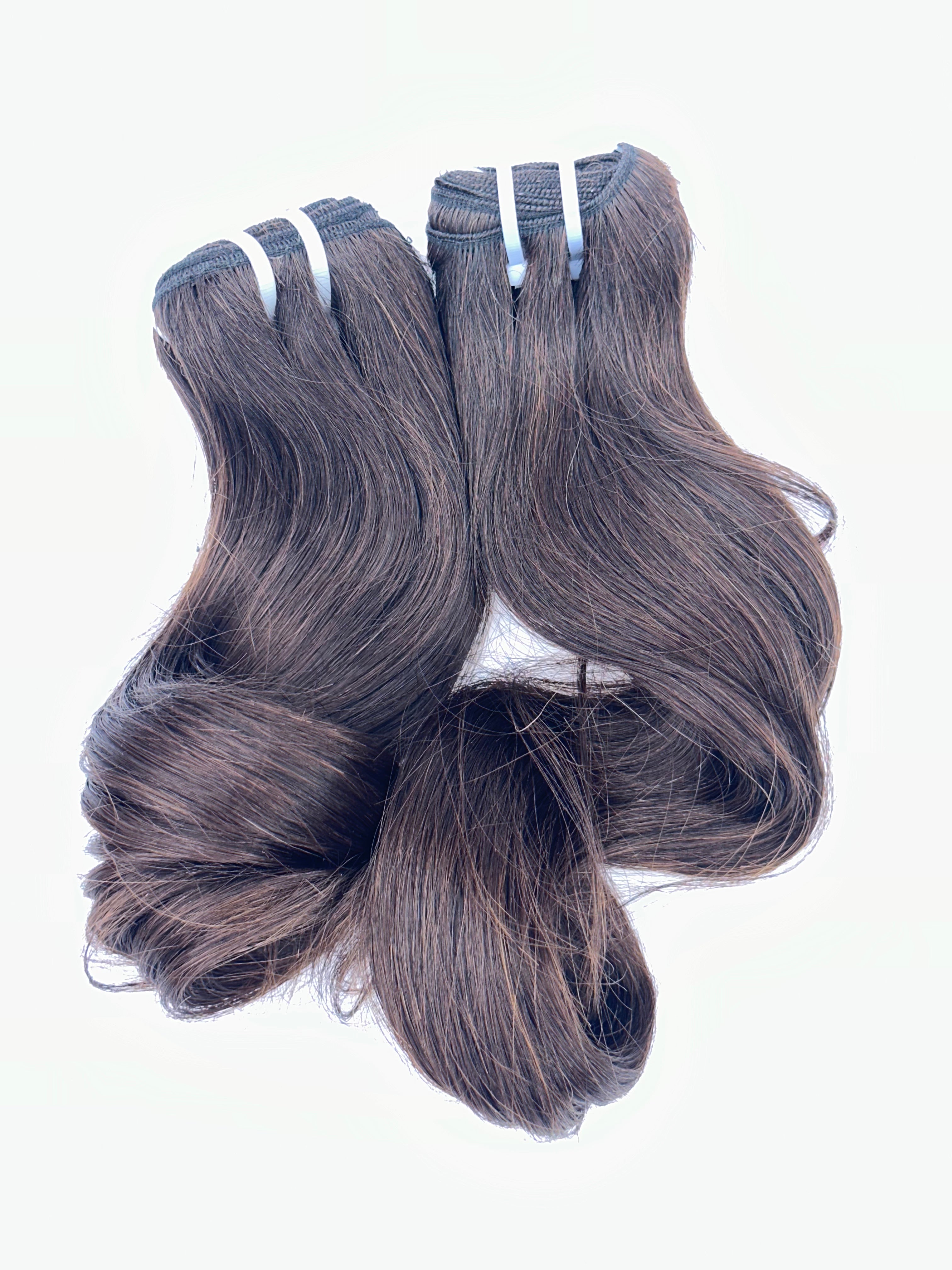 Budget Remy Bundles Deal, Straight and wavy Vietnamese hair Single drawn brown. (Set of 3) available in store.
