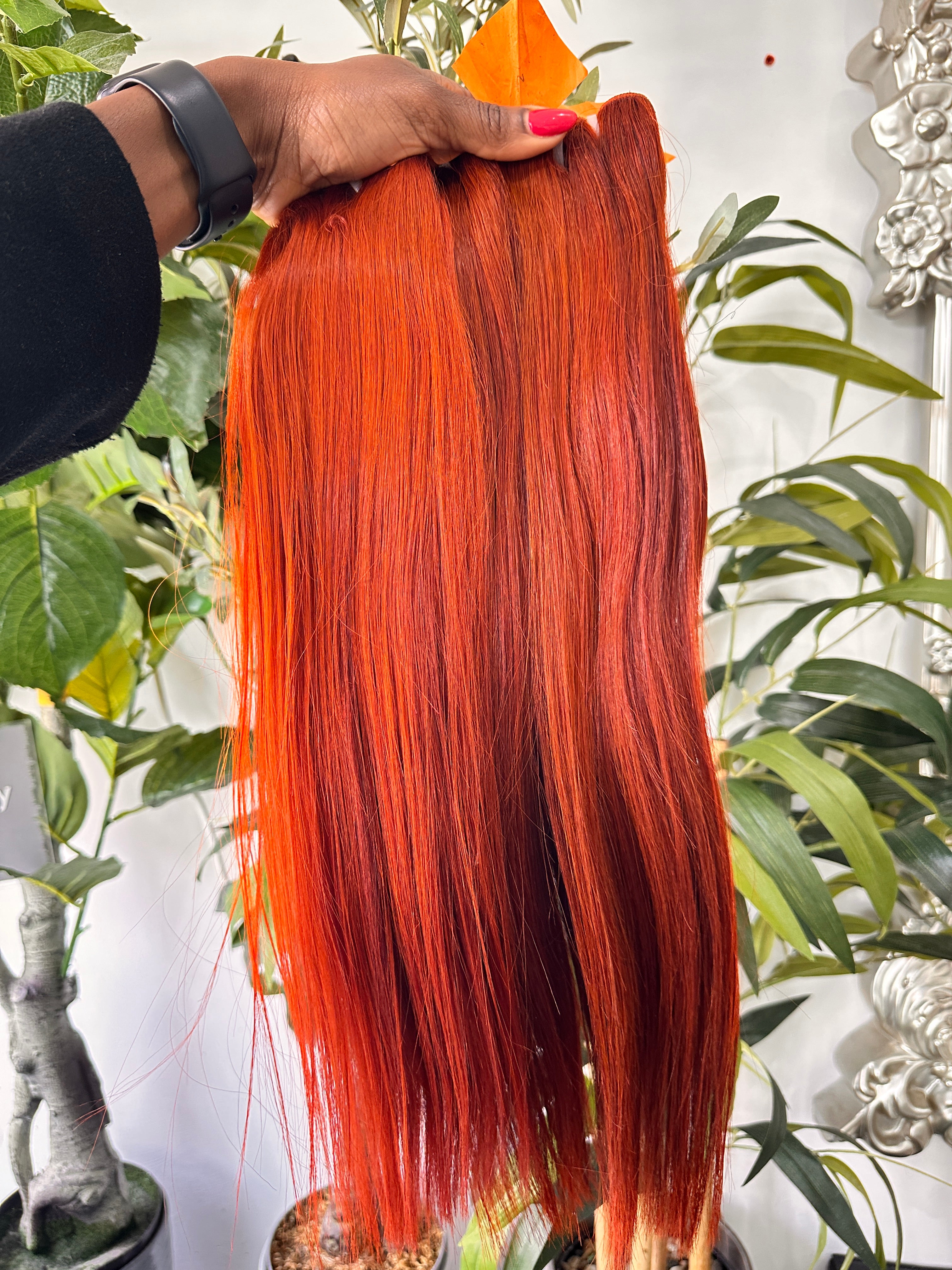 3pcs 18”18” 16” 2x6 closure, orange Vietnamese hair bundles set.