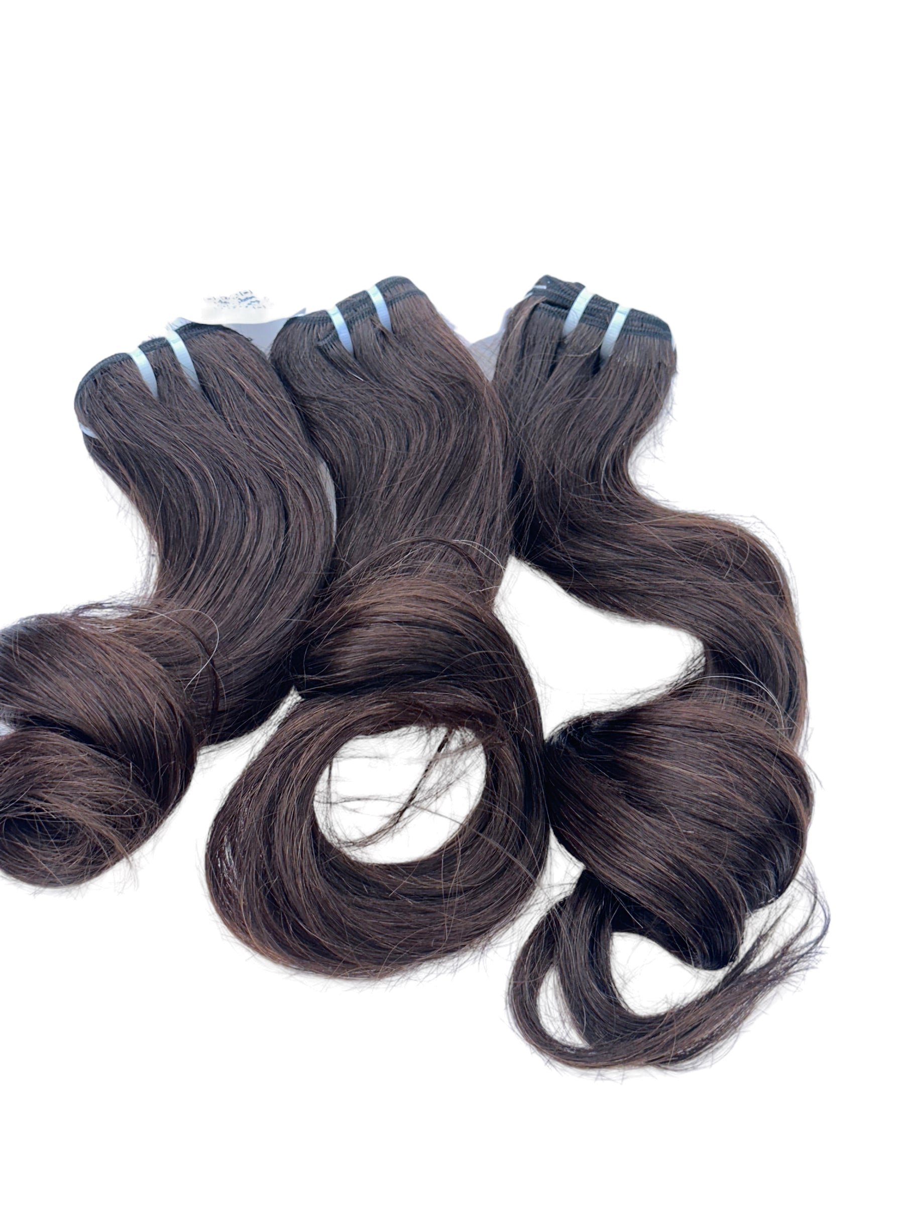 Budget Remy Bundles Deal, Straight and wavy Vietnamese hair Single drawn brown. (Set of 3) available in store.