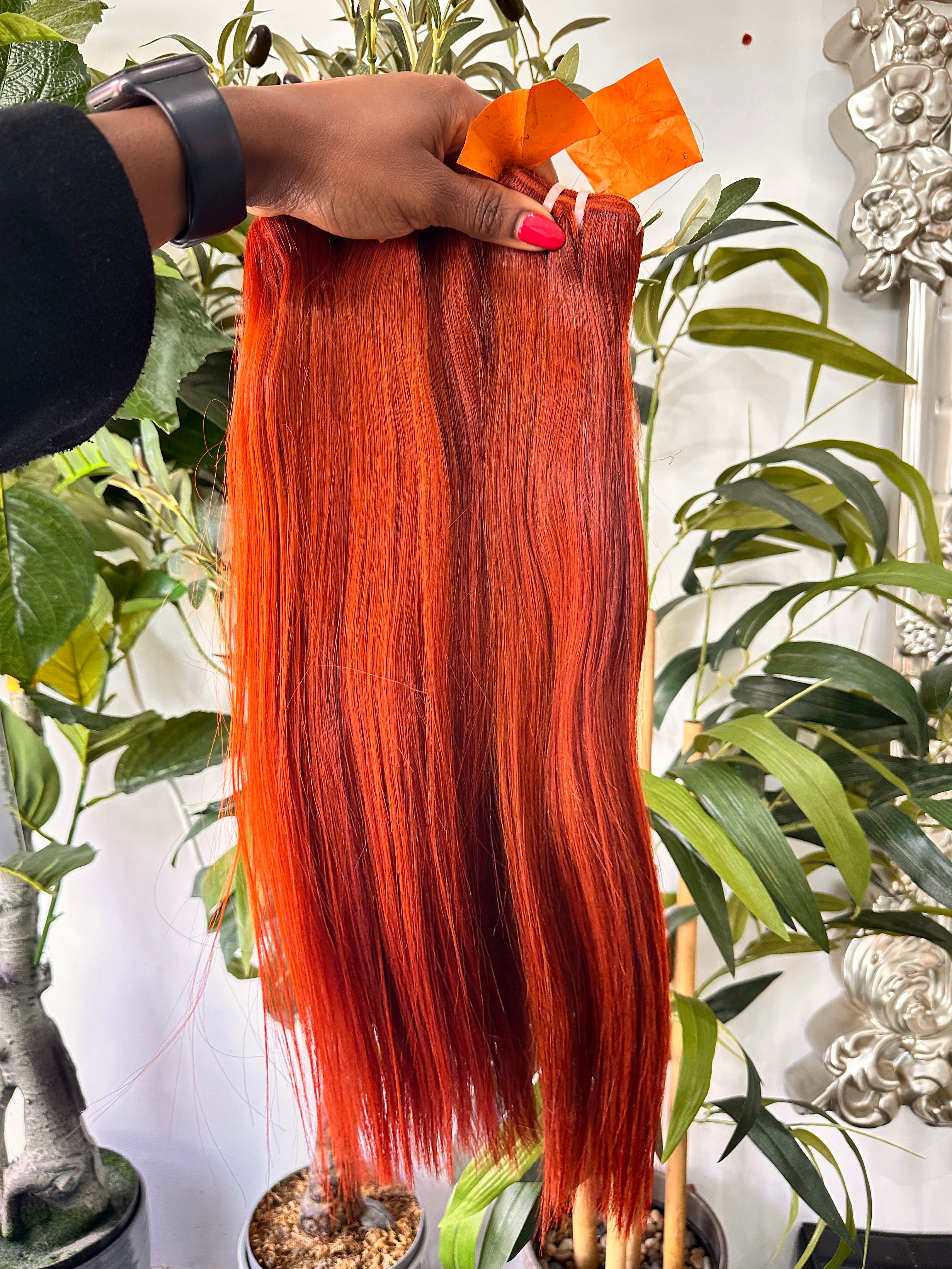 3pcs 18”18” 16” 2x6 closure, orange Vietnamese hair bundles set.