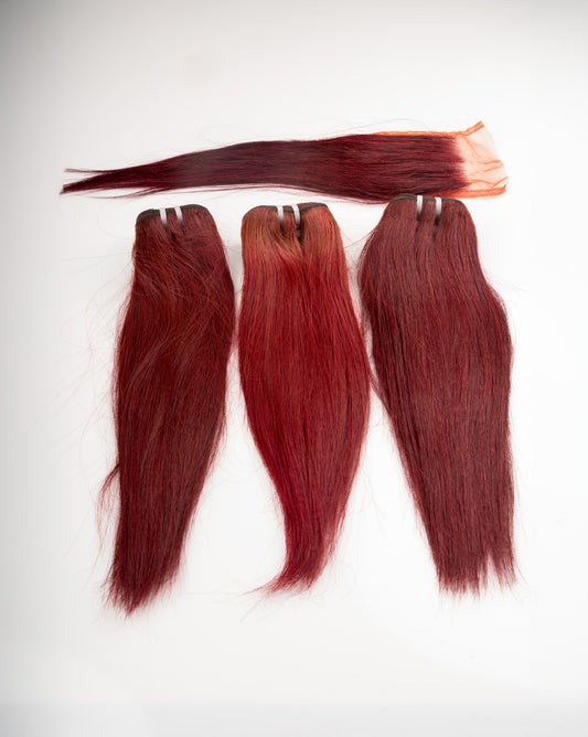 Vietnamese hair Wine colour Set (3x12inches & 12” 4x4 closure)